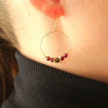 Load image into Gallery viewer, Garnet Hoop Earrings
