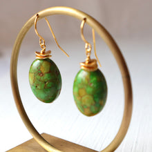 Load image into Gallery viewer, Green Mosaic Oval Earrings