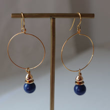 Load image into Gallery viewer, Lapis lazuli gold plated hoop earrings