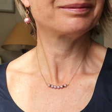 Load image into Gallery viewer, Pink pearl handmade bar style gold necklace