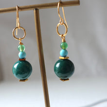 Load image into Gallery viewer, Deep green handmade gemstone earrings