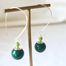 Load image into Gallery viewer, Deep Green Duo Gemstone Silver Earrings
