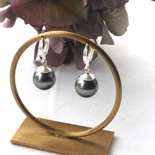 Load image into Gallery viewer, Grey Pearl Huggie Earrings