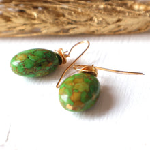 Load image into Gallery viewer, Mosaic Green and gold handmade Irish gemstone earrings