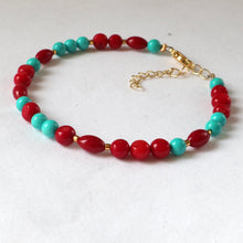 Load image into Gallery viewer, Handmade turquoise and red coral bracelet