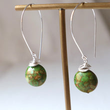 Load image into Gallery viewer, Silver mosaic green gemstone Irish handmade earrings