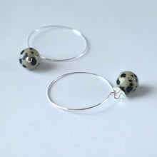 Load image into Gallery viewer, dalmation jasper silver hoop handmade irish earrings