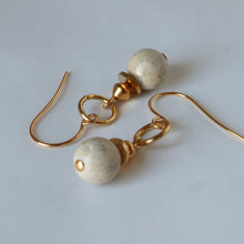 Load image into Gallery viewer, Cream Riverstone gold mini hoop earrings