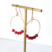 Load image into Gallery viewer, Red Coral Gold Hoop Earrings