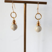 Load image into Gallery viewer, Cream Riverstone gold mini hoop earrings
