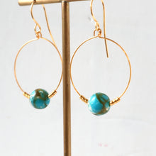 Load image into Gallery viewer, Turquoise Mosaic Gold Hoop Earrings