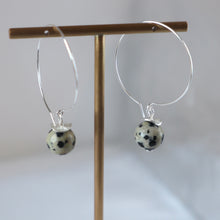 Load image into Gallery viewer, dalmation jasper silver hoop handmade irish earrings