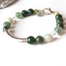 Load image into Gallery viewer, Silver Bar Green Stone Bracelet