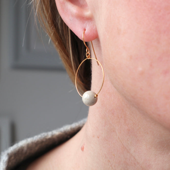 Cream Riverstone Gold Hoop Earrings