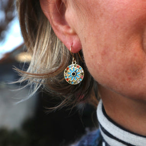 Flower enamel gold earrings 