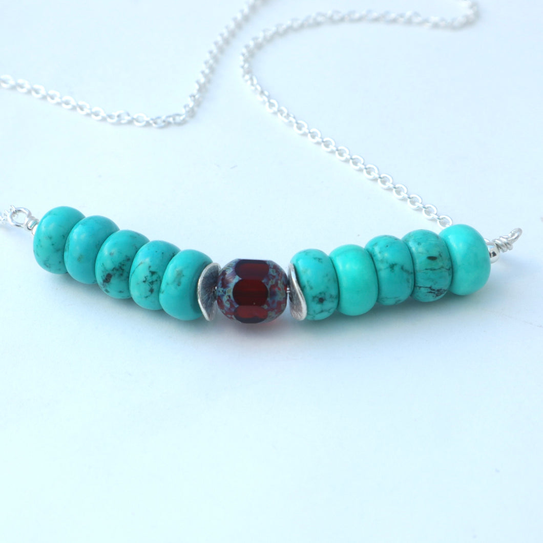 Turquoise, highlight vintage glass gemstone handmade Irish necklace