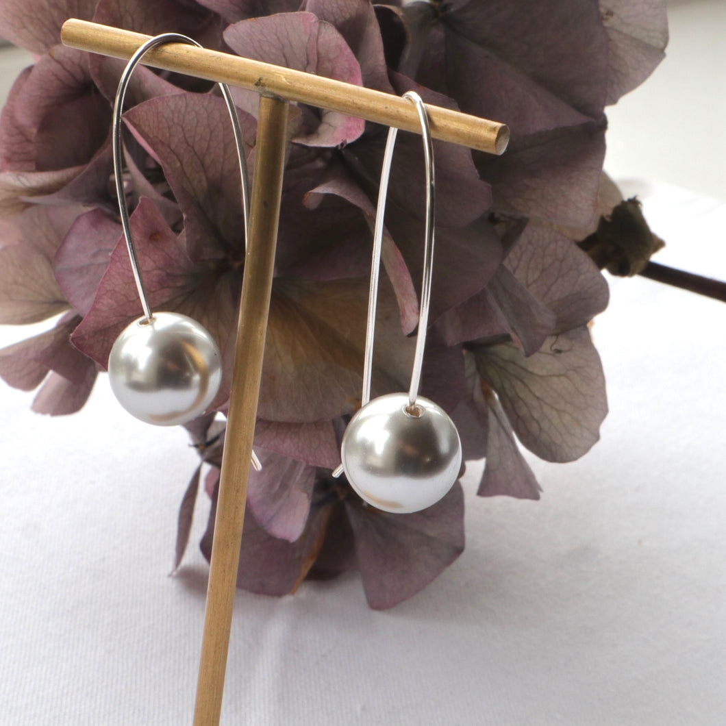 Large Long Grey Pearl Earrings