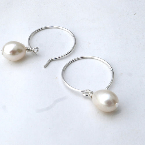 Silver Hoop Pearl Earrings