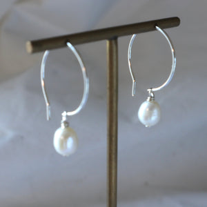 Sterling Pearl Hoop Earrings