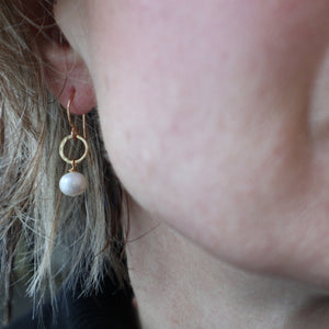 White Pearl Gold Earrings