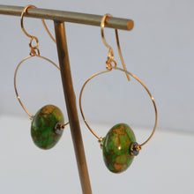 Load image into Gallery viewer, Green Mosaic Rondelle Hoop Earrings