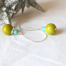 Load image into Gallery viewer, Lime Green duo Silver Gemstone Earrings