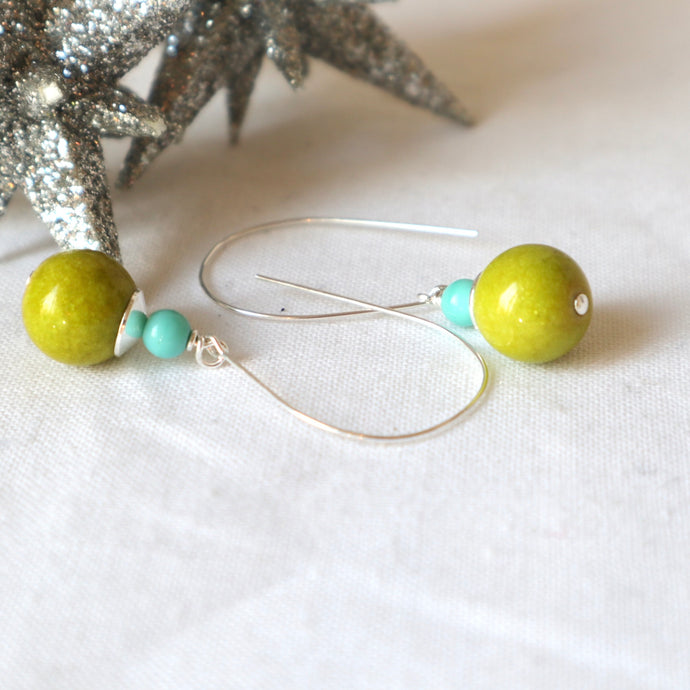 Lime Green duo Silver Gemstone Earrings