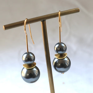 Grey Gold Double Pearl Earrings
