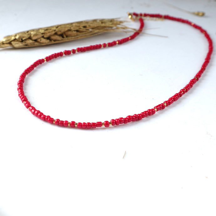 Red seed bead necklace 
