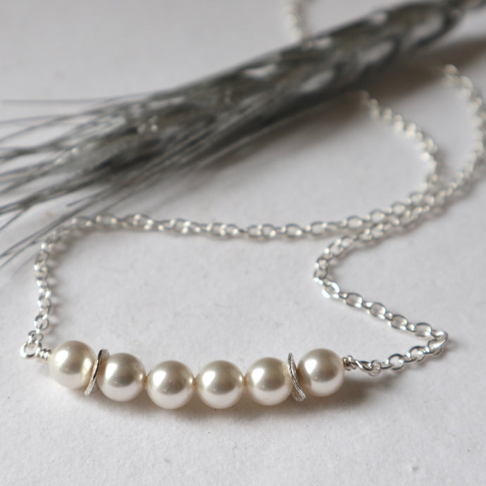 Pearl Bar Necklace with Silver