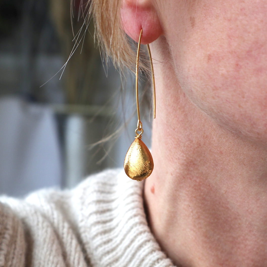 Handmade brushed gold teardrop earrings