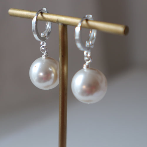 White pearl huggie earrings