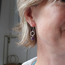 Load image into Gallery viewer, Amethyst Silver Mini Hoop Earrings