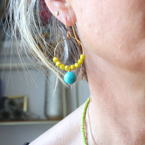 Yellow Turquoise Hoop Earrings