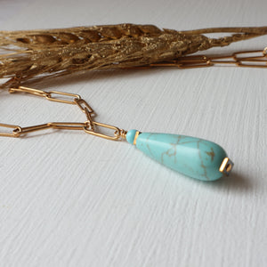 Turquoise and gold link handmade Irish necklace 
