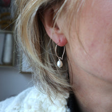 Load image into Gallery viewer, Sterling Pearl Hoop Earrings