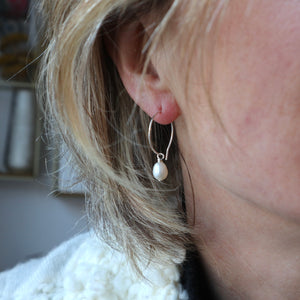 Sterling Pearl Hoop Earrings