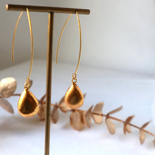 Load image into Gallery viewer, Handmade brushed gold tear, drop earrings