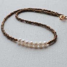 Load image into Gallery viewer, Freshwater pearls with bronze seed beads, handmade Irish necklace