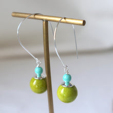 Load image into Gallery viewer, Lime Green duo Silver Gemstone Earrings