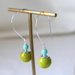 Lime Green duo Silver Gemstone Earrings