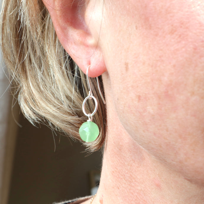 Silver Mini Hoops with Green Quartz