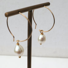 Load image into Gallery viewer, Gold Pearl Hoop Earrings