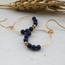 Load image into Gallery viewer, Lapis Disc Hoop Earrings
