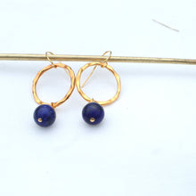 Load image into Gallery viewer, Hammered Gold Lapis Earrings