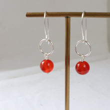 Load image into Gallery viewer, Carnelian Mini Hoop Silver Earrings