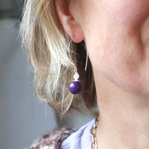 Purple duo silver gemstone earrings