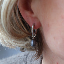 Load image into Gallery viewer, Silver Huggie Grey Pearl Earrings
