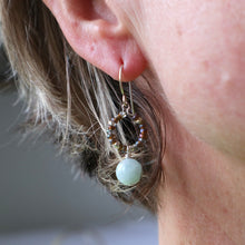 Load image into Gallery viewer, Aquamarine Beaded Hoop Earrings