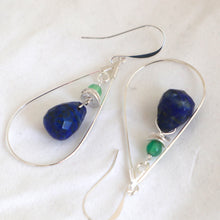Load image into Gallery viewer, Silver Lapis Teardrop Earrings